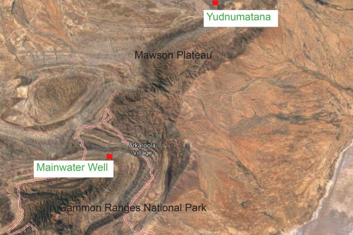Map of locations of the Mainwater Well and Yudnumatana tank