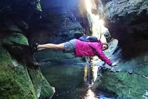 Tracy planking in Nayook Canyon. Photo: Lorraine Thomas